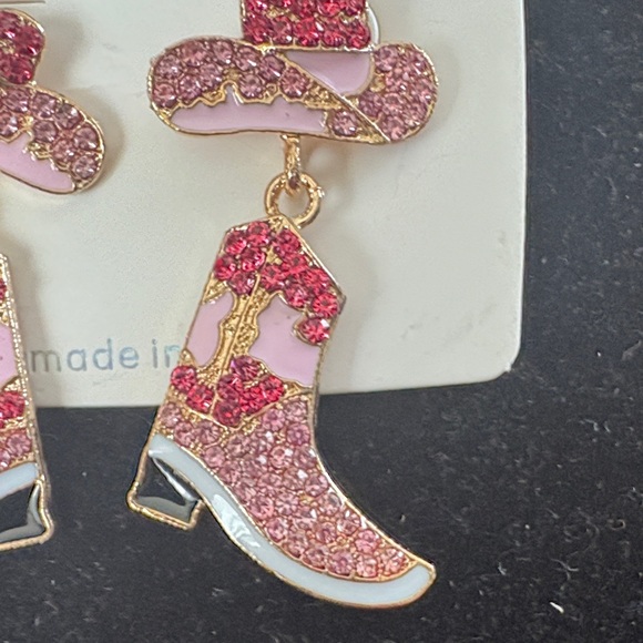 Mint Sparkling Pink and Gold Hat and Boot Earrings - Picture 3 of 3